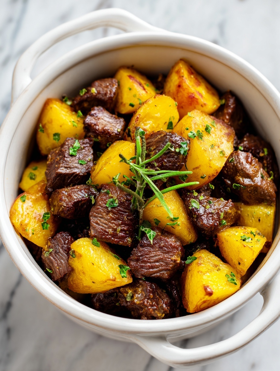 The dish is served in a white deep plate with a base layer of smooth, light yellow mashed potatoes shaped in a circular form with soft ridges. On top of the mashed potatoes, there are small, dark brown pieces of meat arranged in the center. These meat pieces are covered with a green herb sauce that looks oily with small bits of herbs and garlic, and the whole dish is sprinkled with grated white cheese, adding texture and contrast. The plate sits on a white marbled surface with fresh parsley on the side, a few garlic bulbs in the background, and a glass dish with a block of yellow butter nearby. Photo taken with an iphone --ar 2:3 --v 7