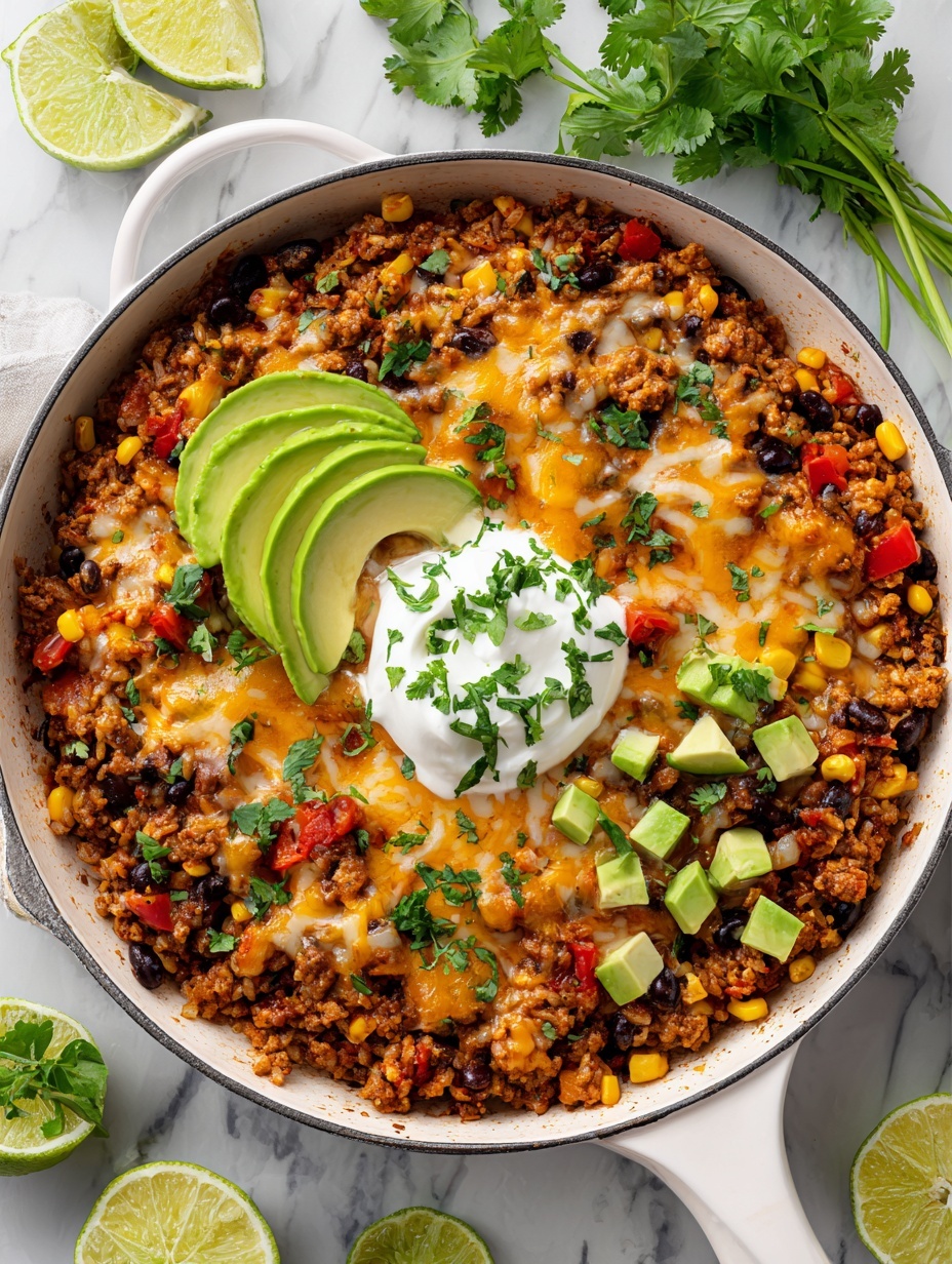 A close-up image shows cooked ground meat in a pan with pink and light brown textured pieces. A woman's hand is pouring a small amount of fine brown spice from a clear glass bowl onto the meat. In the pan, a wooden spoon lies flat, partially visible behind the meat and spices. The background features a white marbled surface. photo taken with an iphone --ar 2:3 --v 7